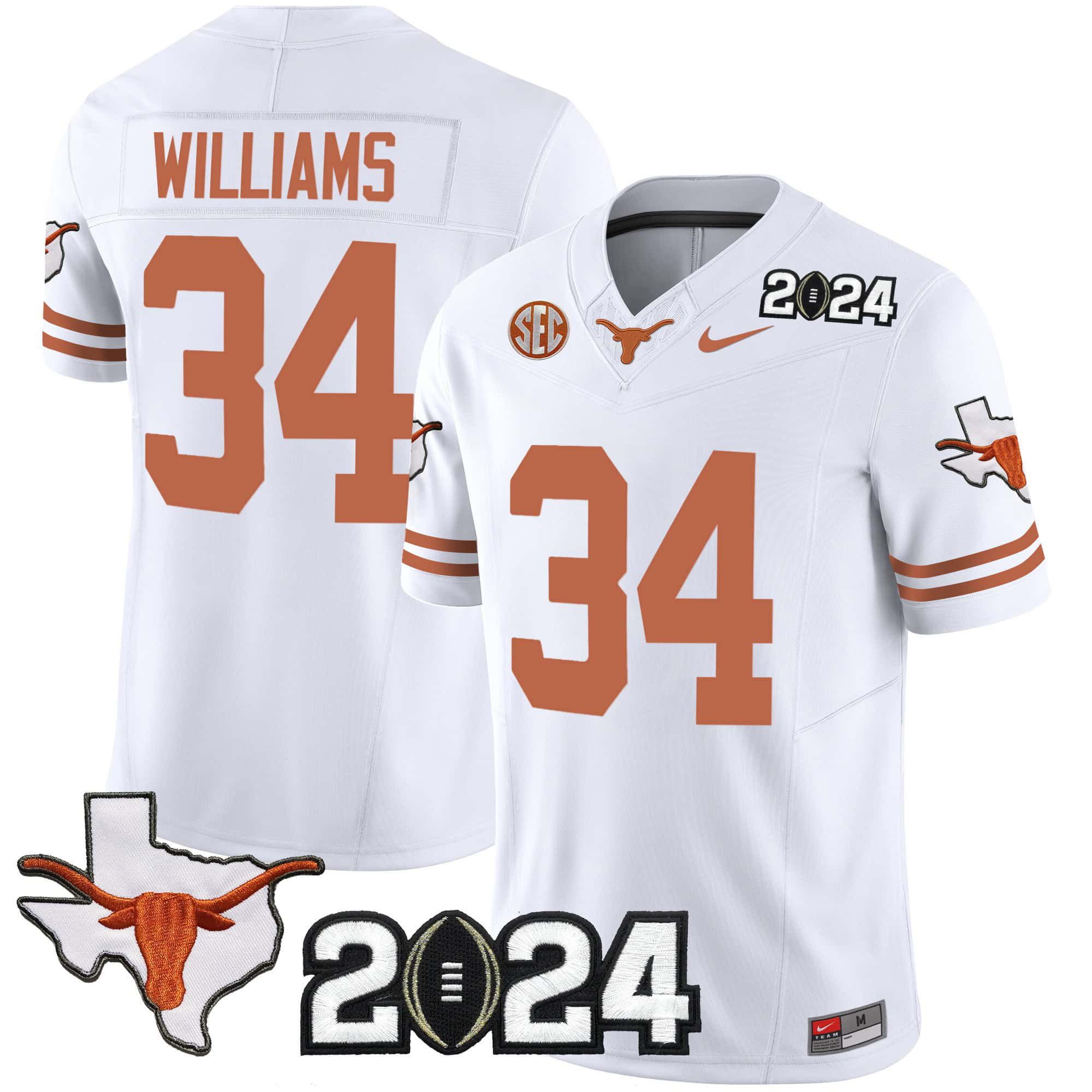 Men Texas Longhorns #34 Williams White 2024 Nike Vapor Limited NCAA Jersey